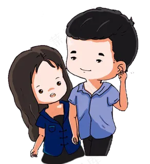 手绘情人节恩爱情侣