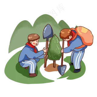 卡通人物植树节户外植树