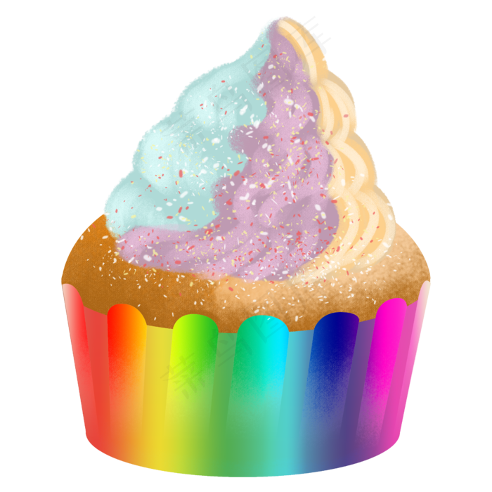 手绘甜品甜点美食之彩虹纸杯蛋糕(2500X2500(DPI:300))psd模版下载