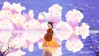 唯美治愈女孩在海上拉大提琴配图