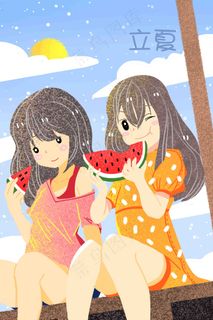 立夏青春少女夏天西瓜夏夜清新