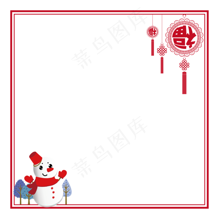 中国风可爱小雪人边框,免抠元素(3513X5315(DPI:300))ai矢量模版下载
