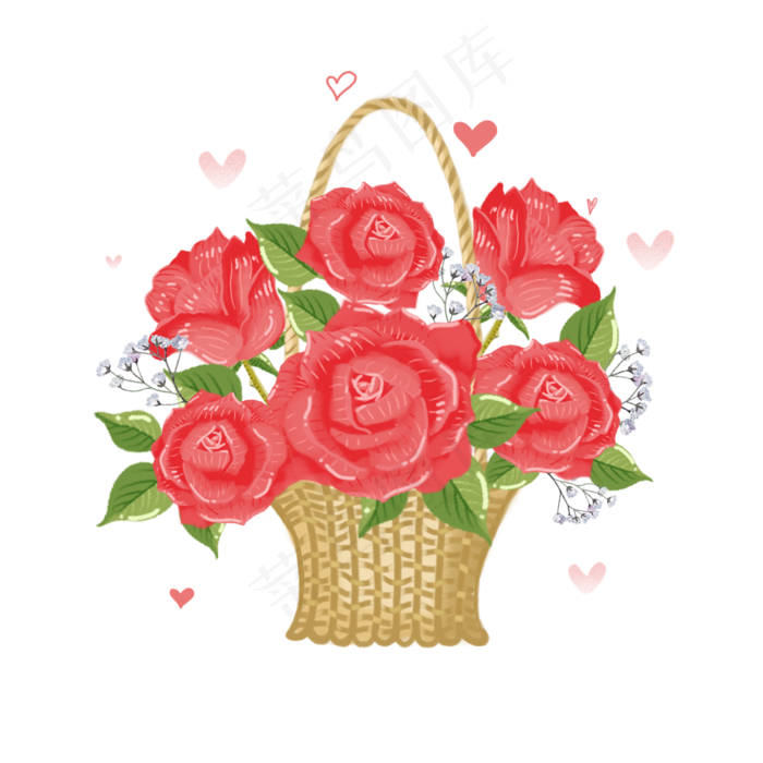 手绘浪漫玫瑰花篮植物花卉花朵清(2000X2000(DPI:300))psd模版下载