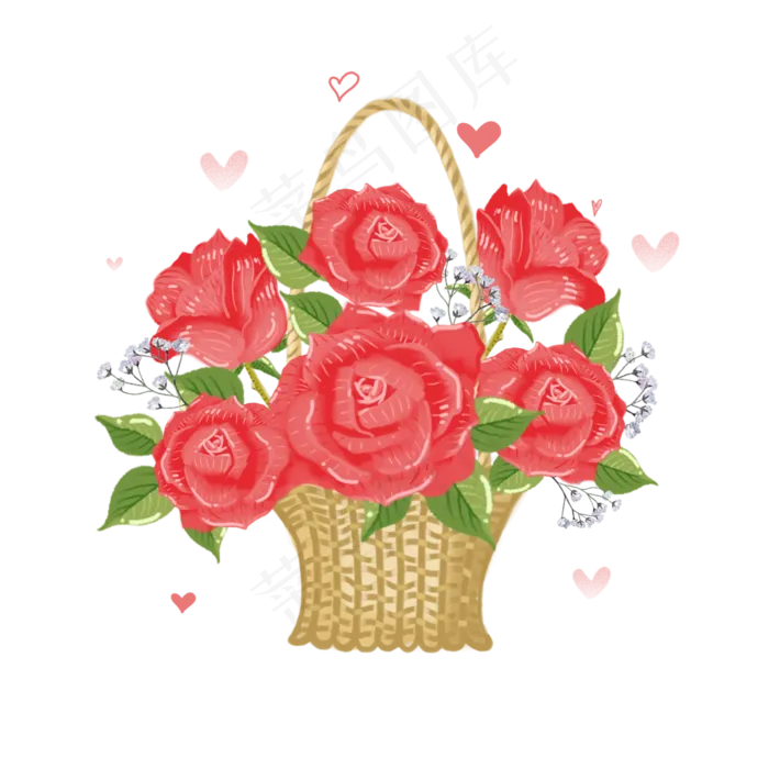 手绘浪漫玫瑰花篮植物花卉花朵清(2000X2000(DPI:300))psd模版下载