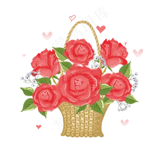 手绘浪漫玫瑰花篮植物花卉花朵清
