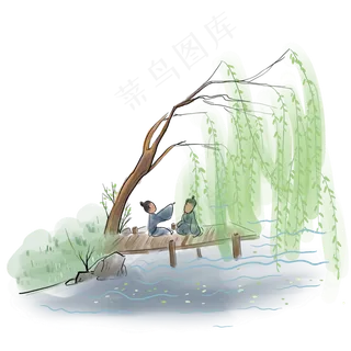 水墨画春天人物