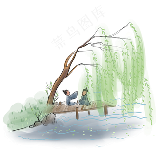 水墨画春天人物