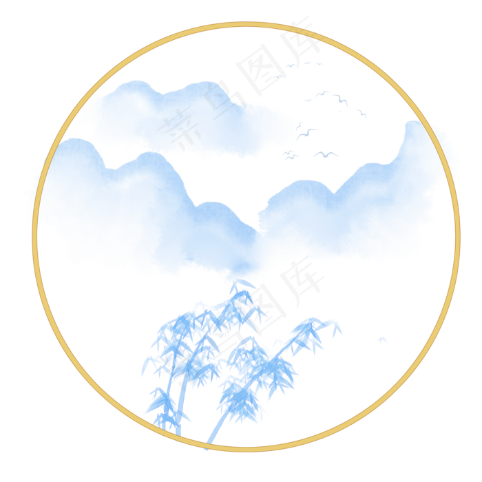 卡通手绘中国风山峰竹子(2000X2000(DPI:300))psd模版下载