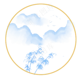 卡通手绘中国风山峰竹子