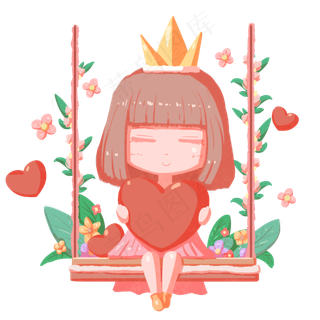 三八妇女节捧心女性人物卡通手绘,免抠元素