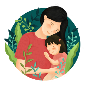 母亲节母女温馨场景扁平手绘风P