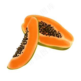 手绘切开的木瓜PNG免抠素材