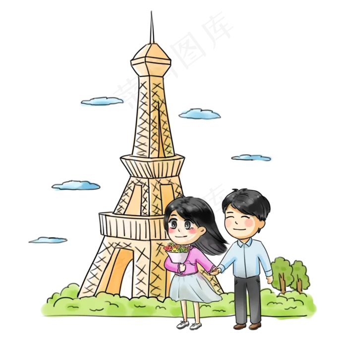 世界旅游日出游卡通手绘Q版法国(2000X2000(DPI:300))psd模版下载