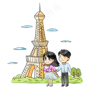 世界旅游日出游卡通手绘Q版法国