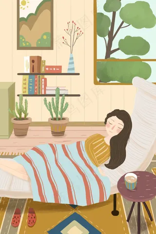 在躺椅上睡着的长发少女