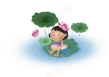 暑假夏日夏季大暑小暑荷叶上的女