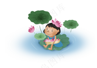 暑假夏日夏季大暑小暑荷叶上的女