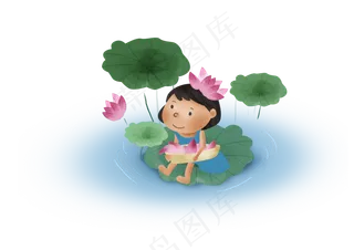 暑假夏日夏季大暑小暑荷叶上的女