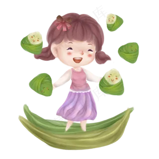 小女孩吃粽子