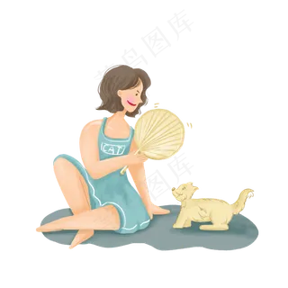 夏天大暑小暑女孩扇扇子免抠图 夏天大暑小暑女孩扇扇子免抠图