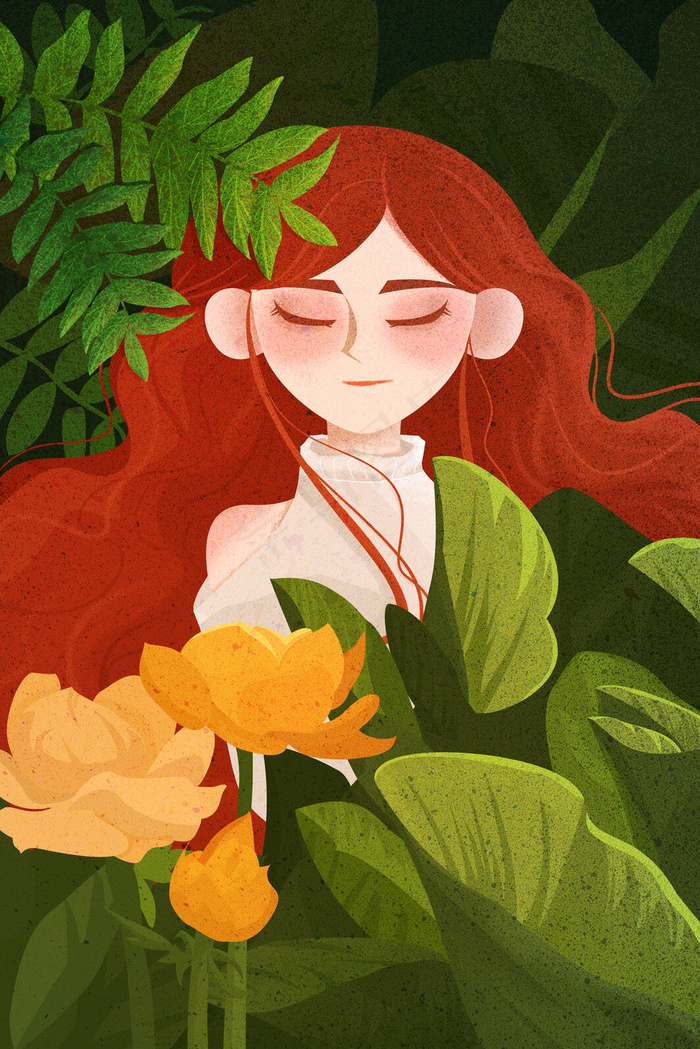 春天女孩与花海植物(2880X1620(DPI:300))psd模版下载
