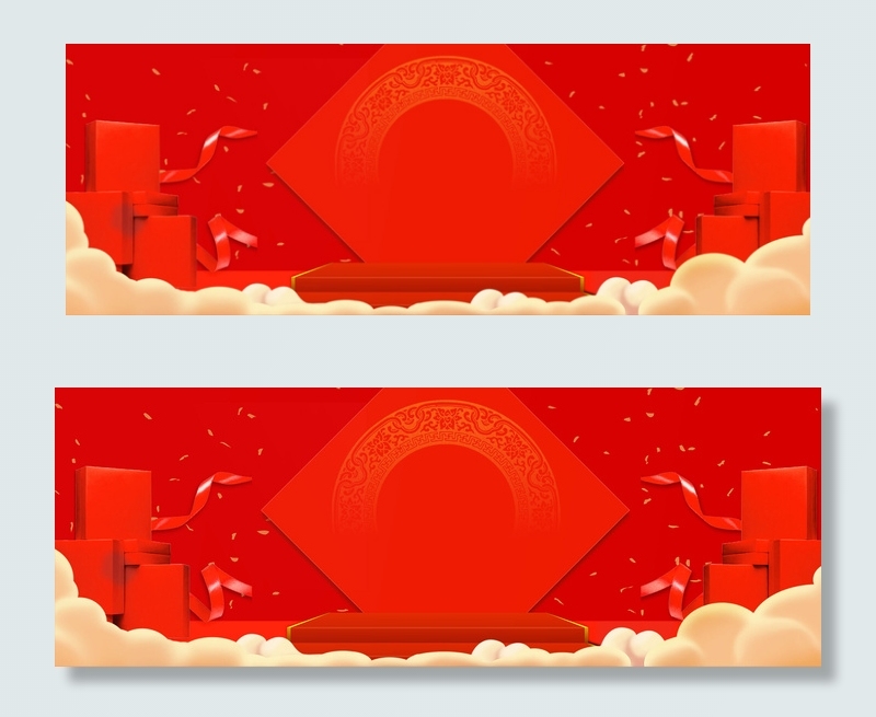 年货节喜庆红色电商海报背景背景图片素材