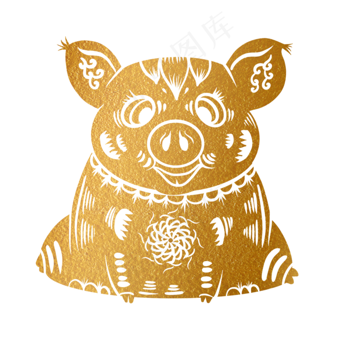 2019新年手绘卡通剪纸猪,免抠元素