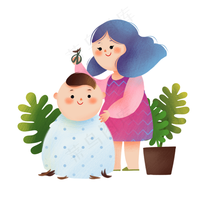 龙抬头二月二理发剃头传统植物,免抠元素