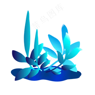 植物元素蓝色流光溢彩渐变装饰植 植物元素蓝色流光溢彩渐变装饰植