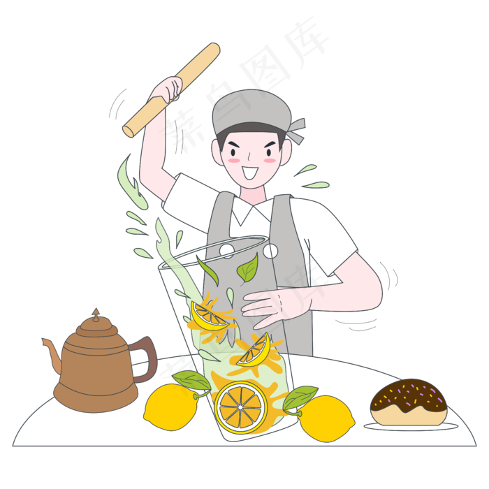 下午茶打奶茶矢量图