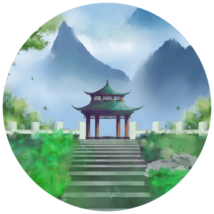 五岳风景楼阁水墨山水(3000X3000(DPI:300))psd模版下载
