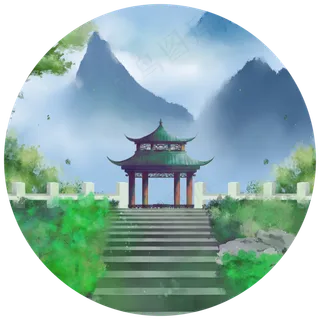 五岳风景楼阁水墨山水