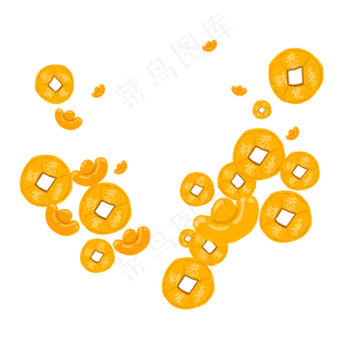 卡通手绘金色铜钱元素,免抠元素