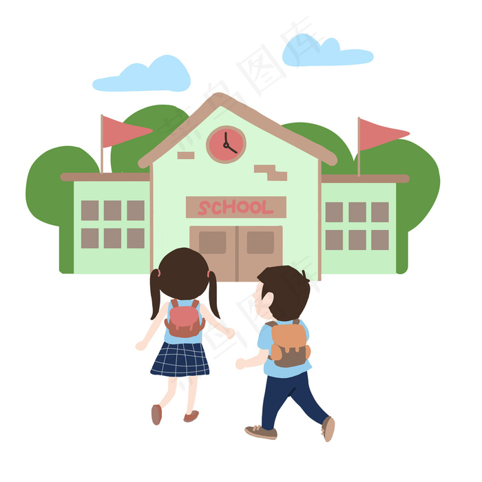 开学日开学上学的小学生原创手绘,免抠元素(2000*2000px)psd模版下载