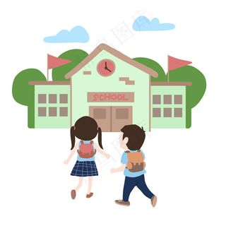开学日开学上学的小学生原创手绘,免抠元素