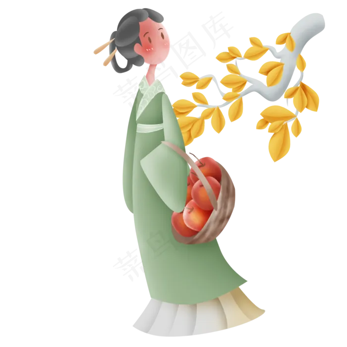 秋天拿一篮子水果的古代少女(2000X2000(DPI:299))psd模版下载