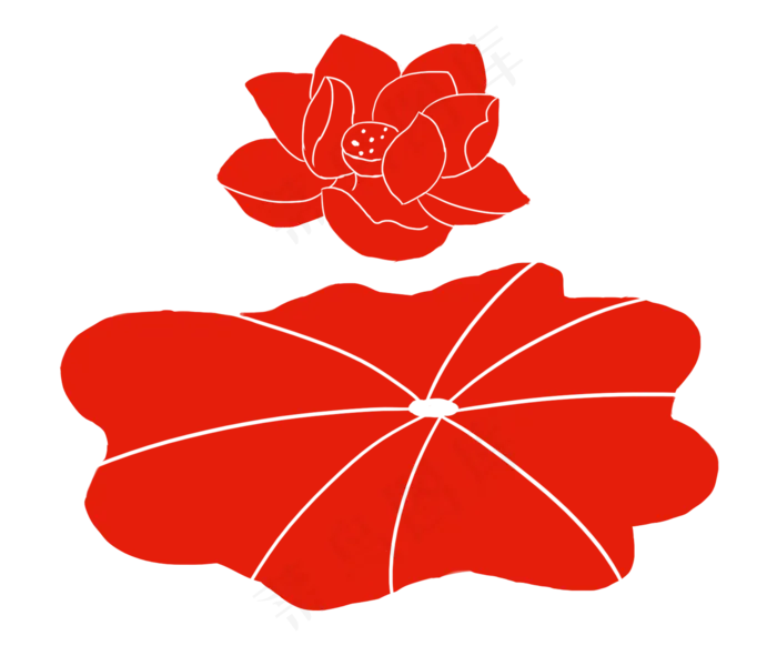 红色荷花荷叶插图(2333X2000(DPI:300))psd模版下载
