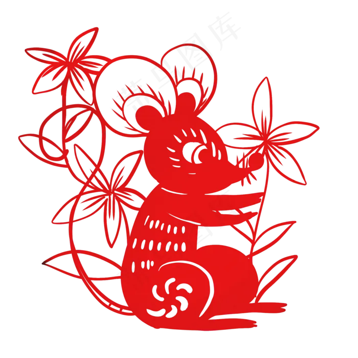 红色鼠年剪纸,免抠元素(2000X2000)