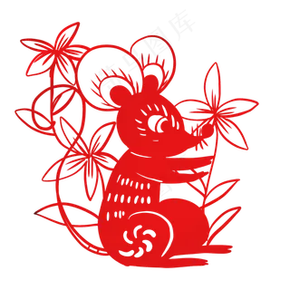 红色鼠年剪纸,免抠元素