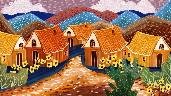 梦幻房子插画风景背景