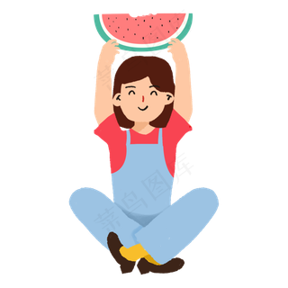 夏季举着西瓜的小女孩