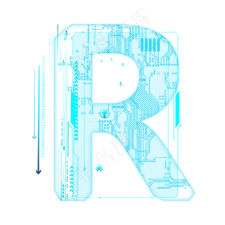 蓝色科技线条PSD字母R
