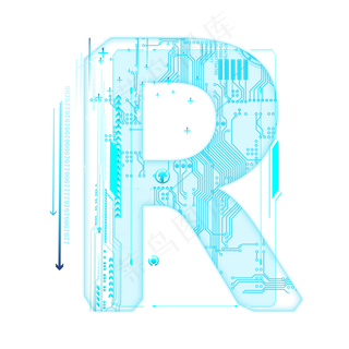 蓝色科技线条PSD字母R