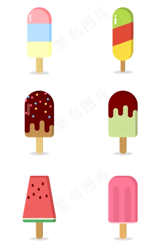 夏季各种清凉冰棒组图矢量PNG