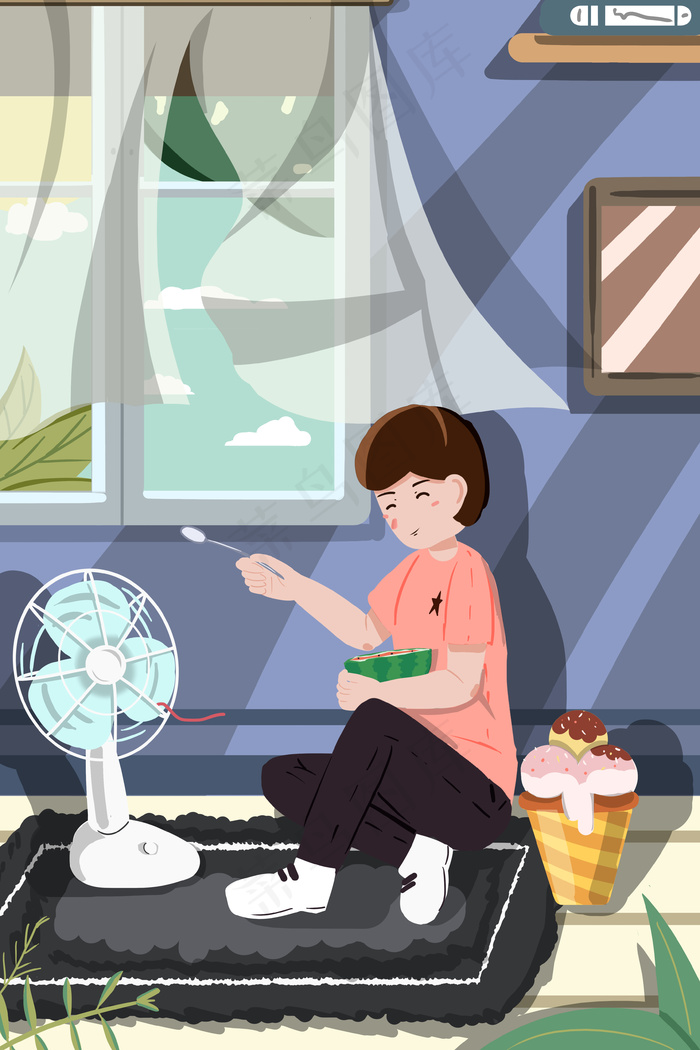 夏天立夏夏日初夏夏至大暑卡通扁平插画