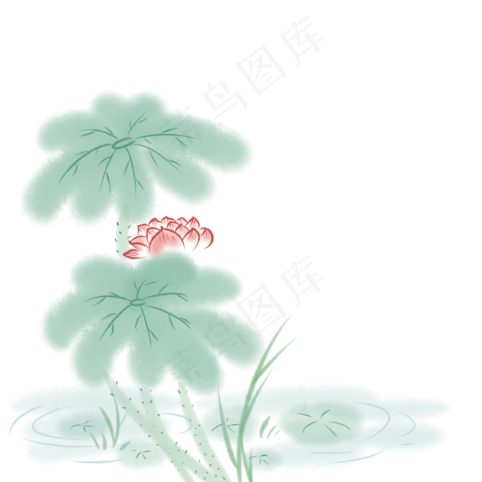 水彩写意清新荷花(3000X3000(DPI:300))psd模版下载