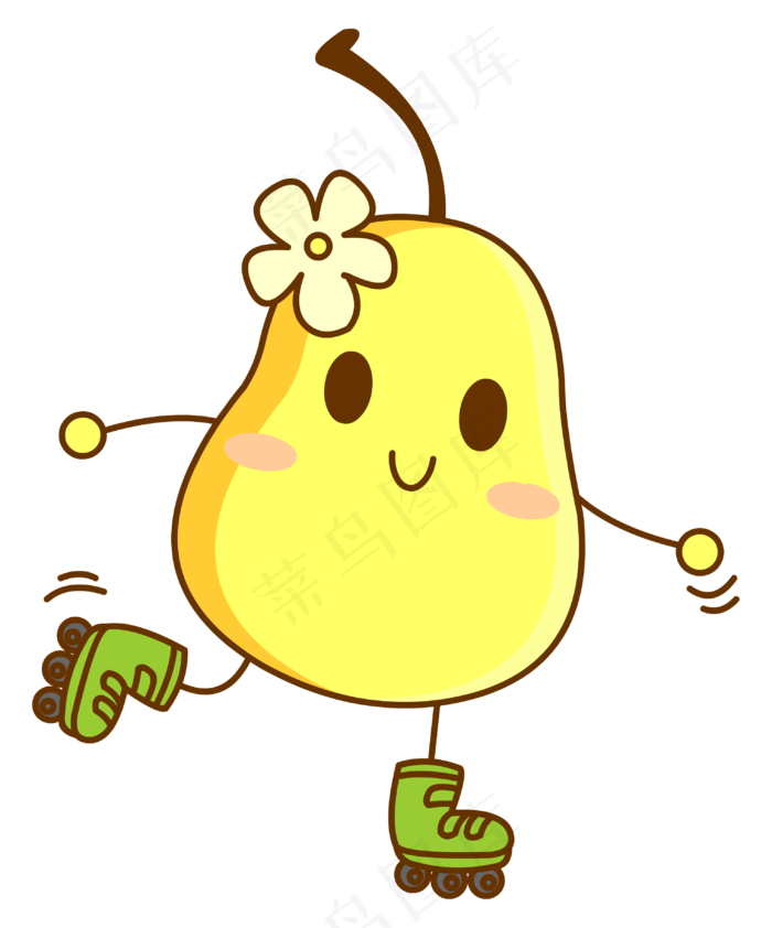 滑轮滑的可爱梨子拟人化免抠图