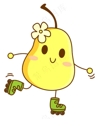 滑轮滑的可爱梨子拟人化免抠图