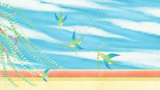 春分唯美风景蓝天与燕子