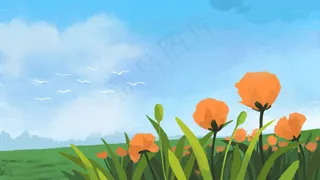 清新花丛油画风格风景